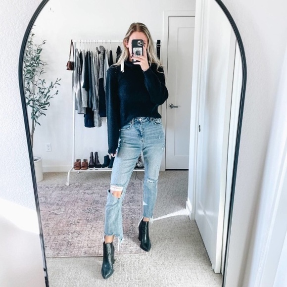 New Topshop Black Roll Neck Turtleneck Knit Chunky Wool Blend Sweater Size 0-2 - Picture 1 of 13